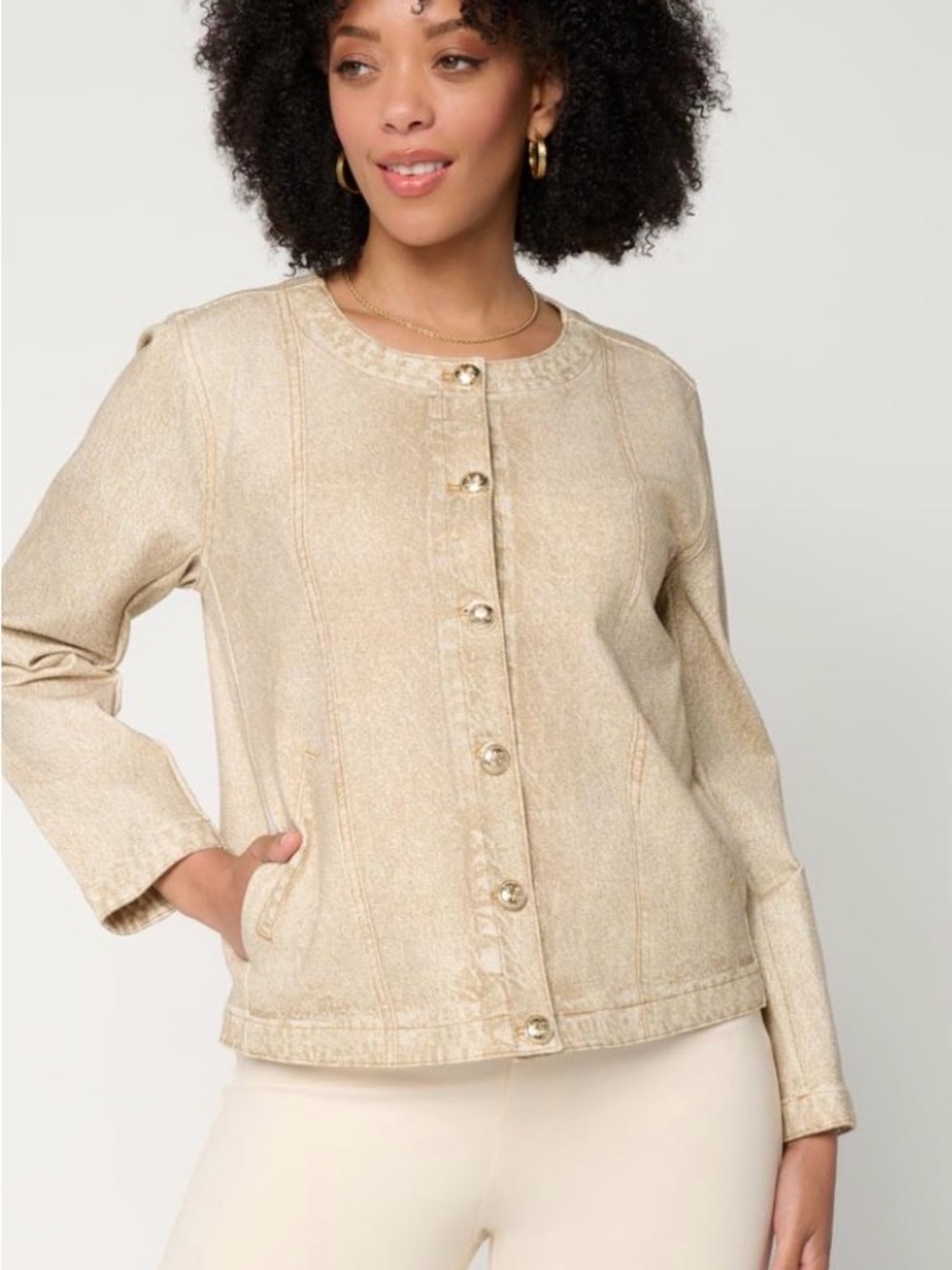 G by Giuliana Printed Denim-Like Knit Jacket sz1xl
